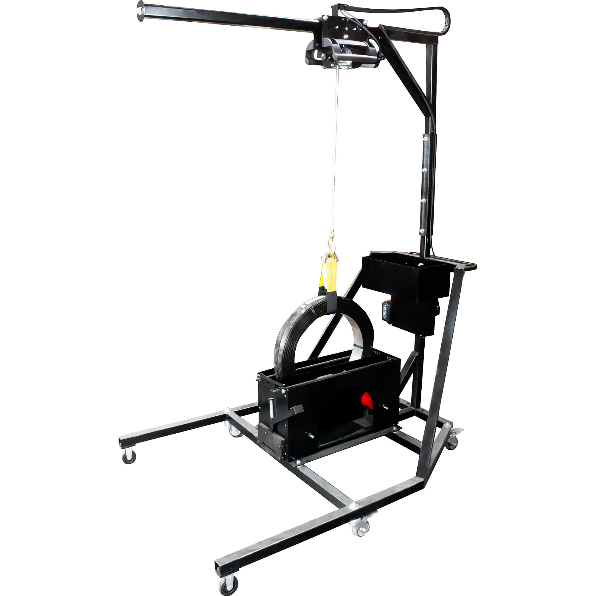 Encore Packaging Heavy-Duty Lifter Device — Adjustable Handle and Tray Height, Steel Frame, Works with Steel and Poly Strap, Model# EP-3560